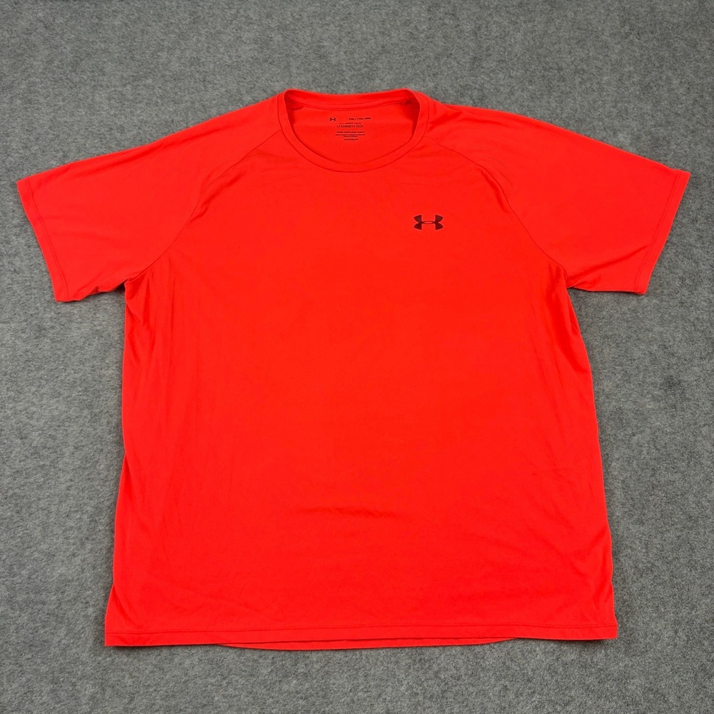 Under Armour T-Shirt Mens XXL Orange Tech Tee HeatGear Short Sleeve Gym Athletic